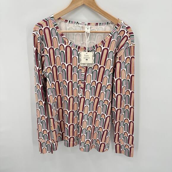 KATE QUINN NWT Women's Organic Cotton Henley Top in Rainbow Print // XXL - Picture 1 of 7
